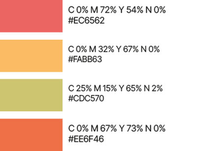 charte graphique rouge orange jaune vert Emma Brunel