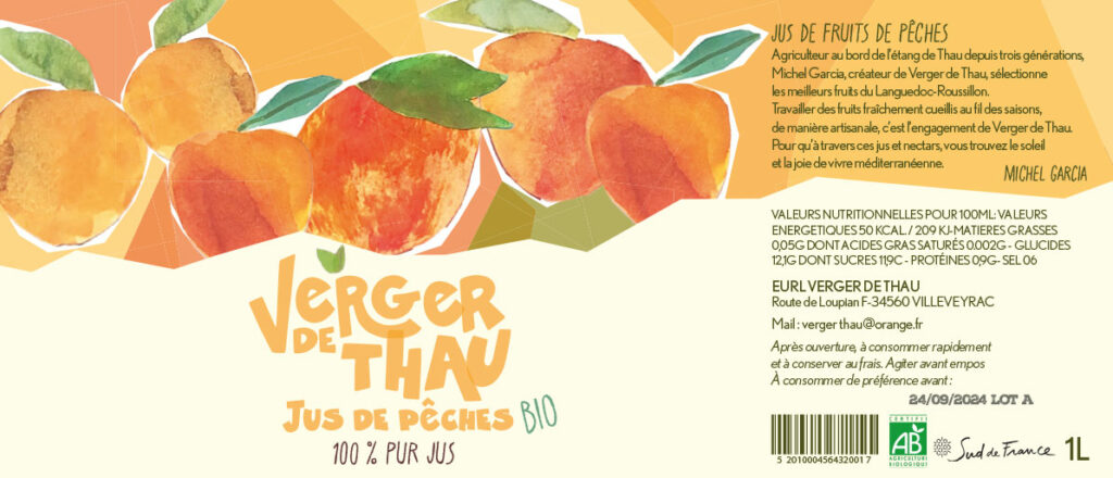 étiquette packaging jus pêches Emma Brunel