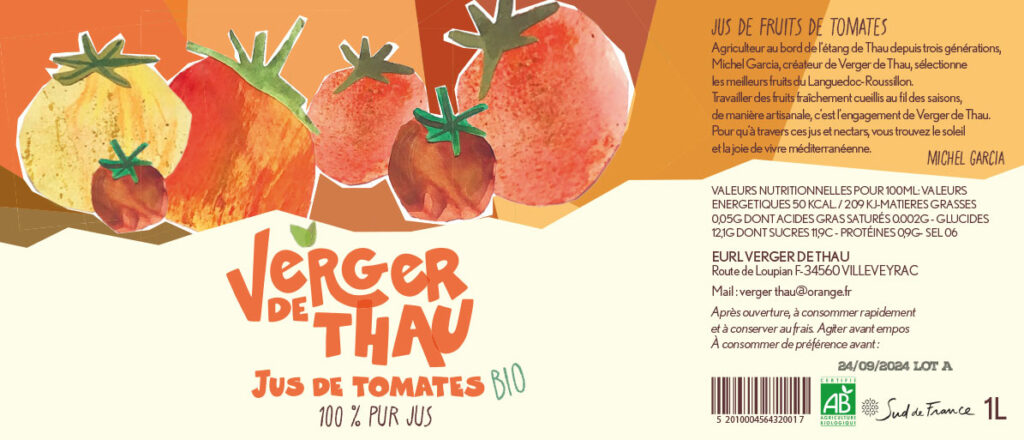 étiquette packaging jus tomates Emma Brunel